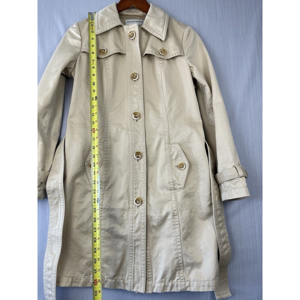 Quiet Luxury Preppy Belted Trench Coat Khaki Cotton Banana Republic‎ Factory M - Picture 9 of 14
